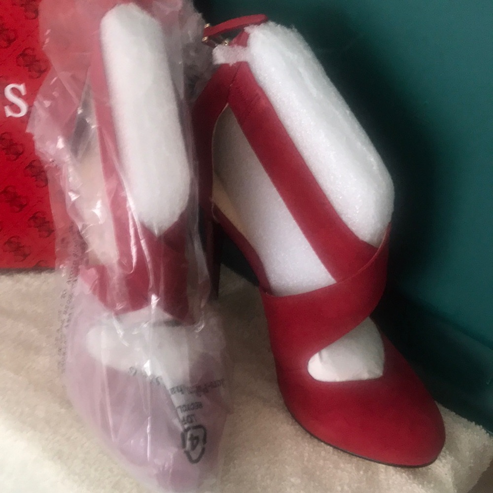 Guess Red Crisscross Ankle Strap Heels